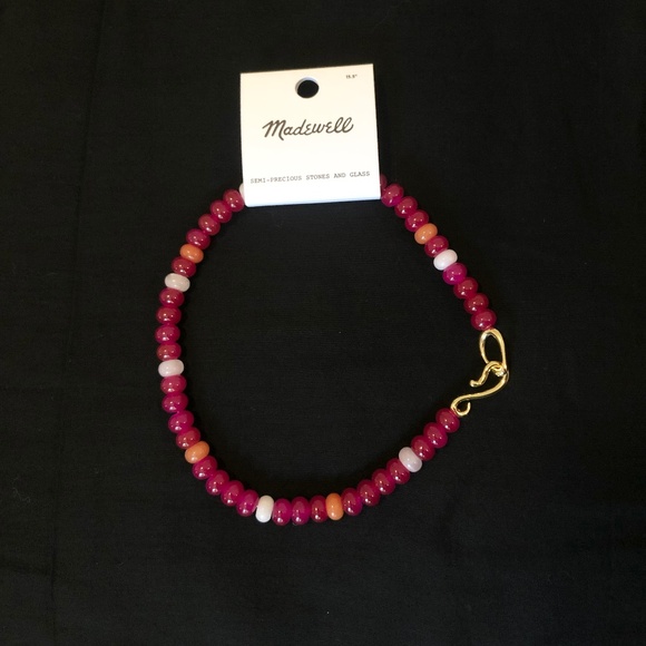 Madewell Semiprecious Chunky Beaded Choker Necklace Pink Brass NWT - Picture 1 of 4